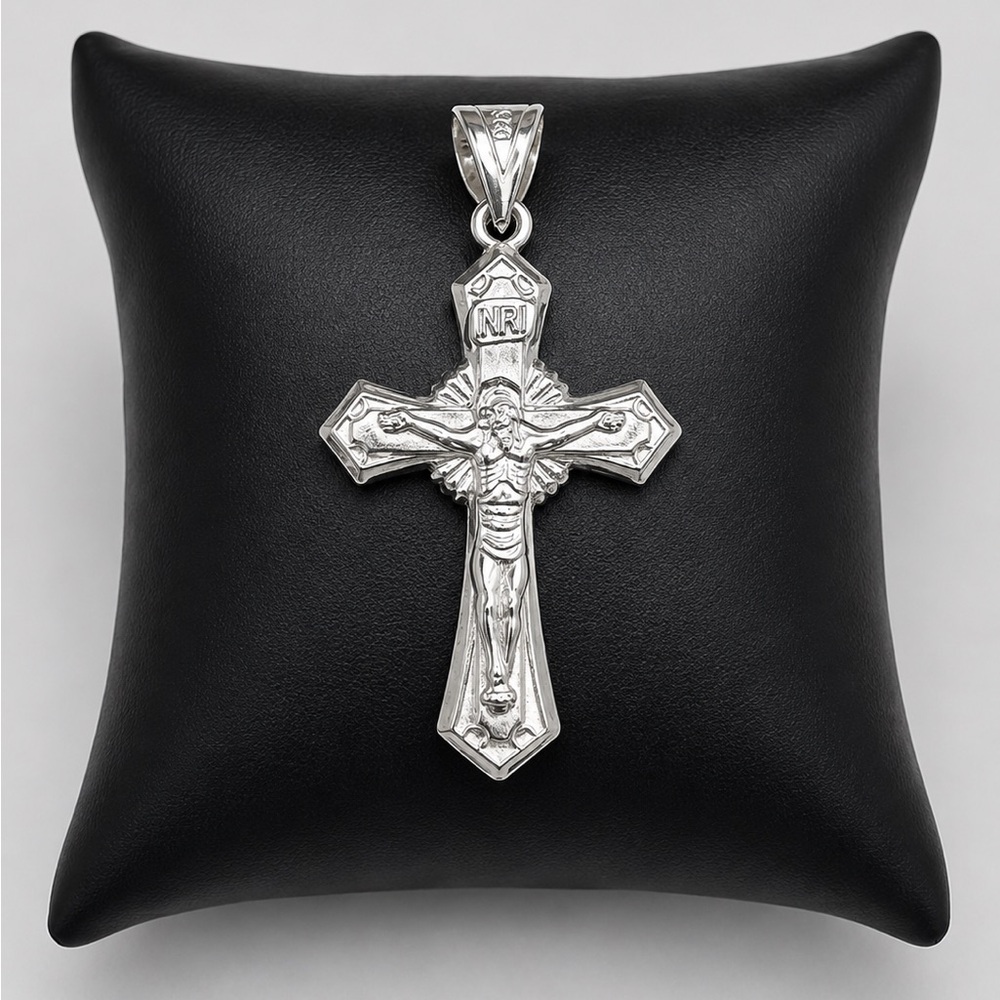 925 Sterling Silver Hallow Two sided Cross Men’s Pendant